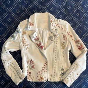 Blank NYC White Leather Jacket Flower Embroidery